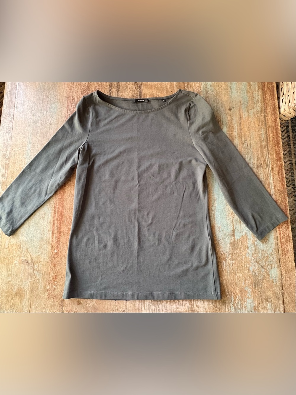 Opus Classic Women's Scoop Neck 3/4 Sleeve Top - Olive